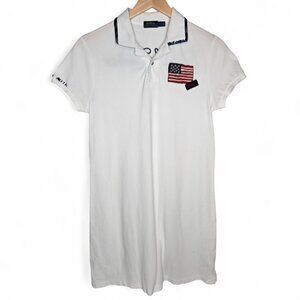 Polo Ralph Lauren Embroidered Shirt Dress Women's USA Flag Back Spell Out S